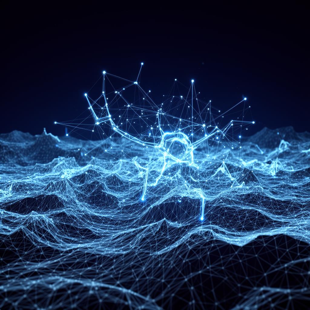 Neural simulation environment — 3D wireframe of a complex AI-driven synthetic world